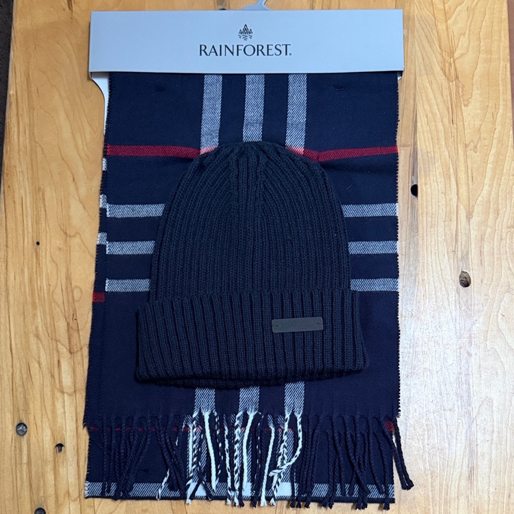 Rainforest Navy and Red Scarf with Beanie